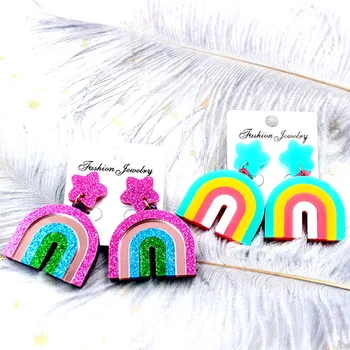 

Funny Lovely Rainbow Shape Colorful Acrylic Earrings for Women Girls Geometric Stars Dangle Earrings Jewelry Trendy Brincos
