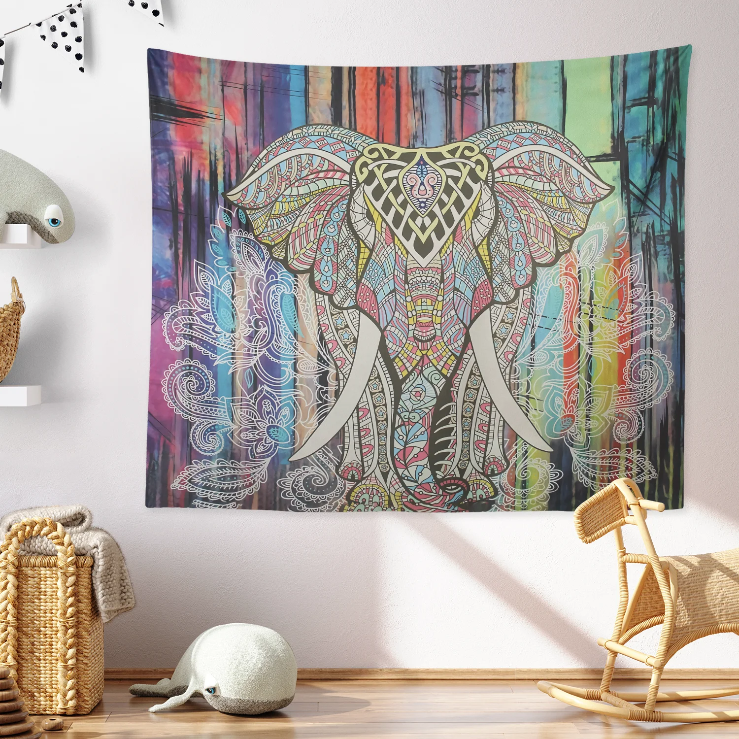 Geometric Colorful Elephant Indian Henna Pattern Living Room Wall
