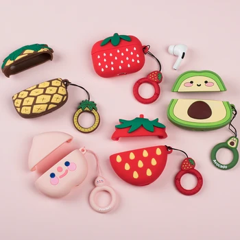 

Summer Fruit Avocado Strawberry Peach Pineapple Earphone Silicone Case For Airpods Pro Protective Cover For Airpods 3 with Hooks