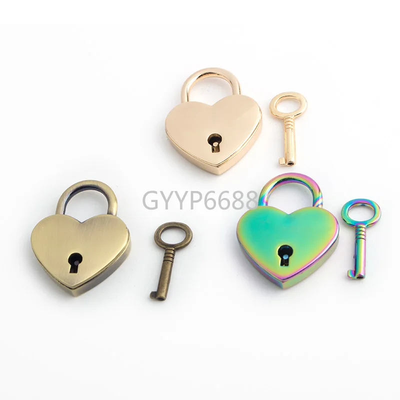 5-20sets 30*39mm 4 colors luggage lock handbags hardware bag lock heart shape padlock with key