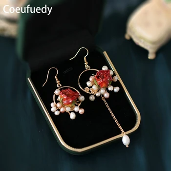 

Natural Freshwater Pearl Earrings For Women Engagement Gift Handmade Dried Flower Asymmetric Drop Earrings Fine Jewelry