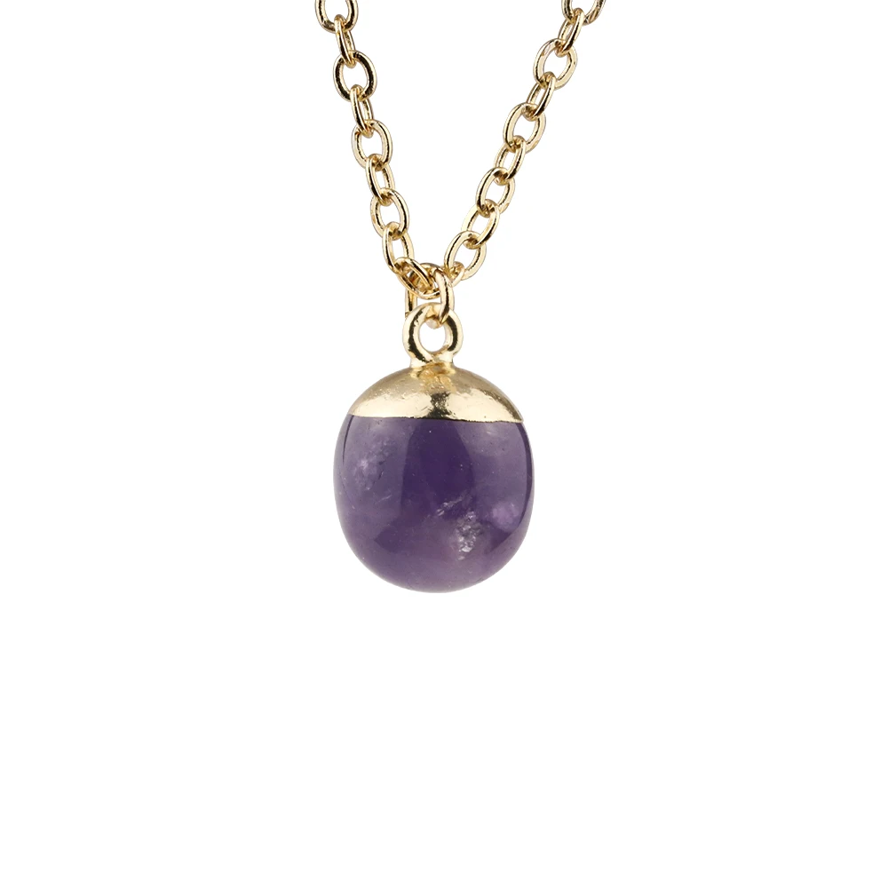 Fashion Gold Color Geometry Amethyst Crystal Pendant Necklace For Women Jewelry