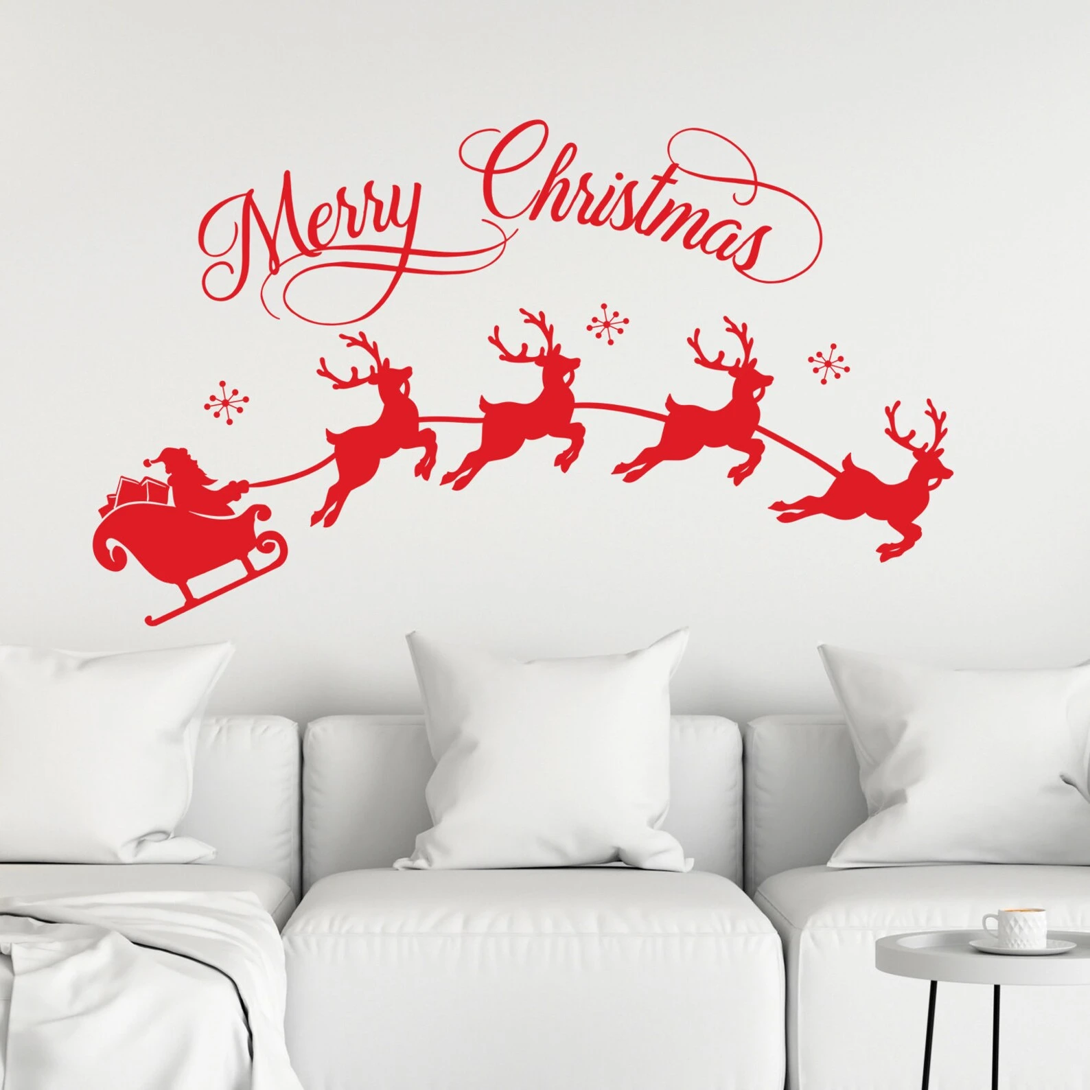 HIGH QUALITY Christmas Santa on Sleigh Art Vinyl Wall Sticker Home Wall Decal