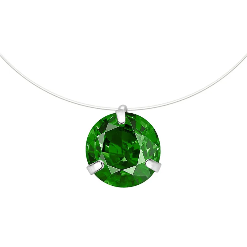 Трендовое женское прозрачное ожерелье с леской, серебряная невидимая цепочка, ожерелье для женщин, стразы, колье, ожерелье, модное ювелирное изделие - Окраска металла: 8MM Green