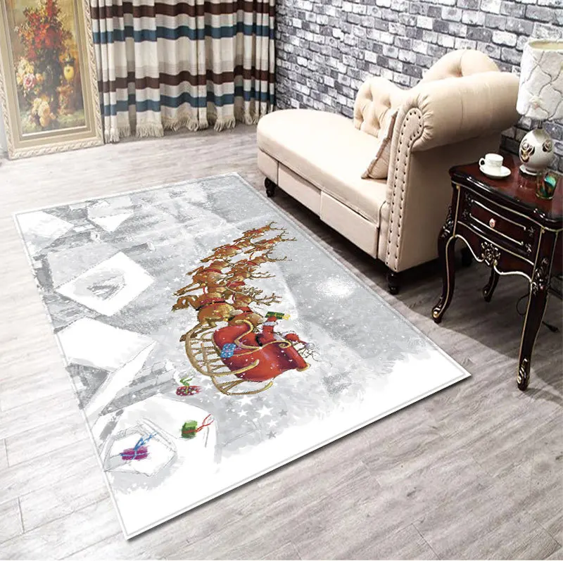 Fashion 3D Christmas party Area Rugs Xmas Garland Tree Snowman Elk printing Carpets for Living room bedroom new Year decoration - Цвет: SD572