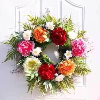 

61cm Artificial Peony Flower Wreath Silk Spring Wreath for The Front Door Wall Hanging Window Wedding Party Decoration NEW M16