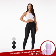 

Shascullfites High Waisted Leather Pants Autumn Winter Thermal Leggings Push Up Capri Pants Joggers Women