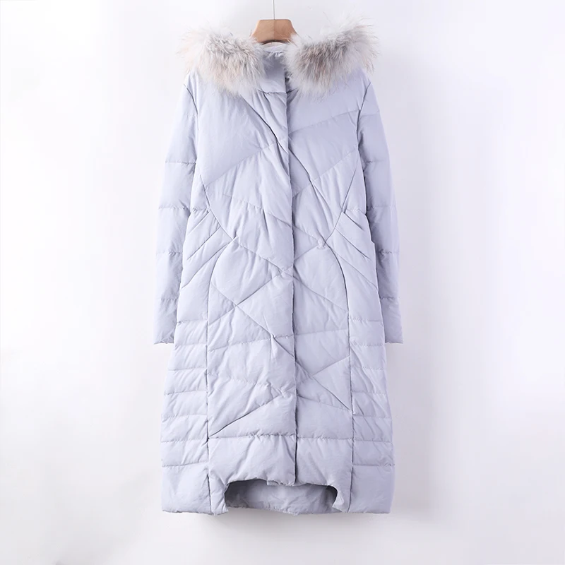 Pull Series Minimalist Fashion Large Fur Collar 90 Cloth down Jacket Women's Winter New Loose-Fit Mid-length Hooded Coat