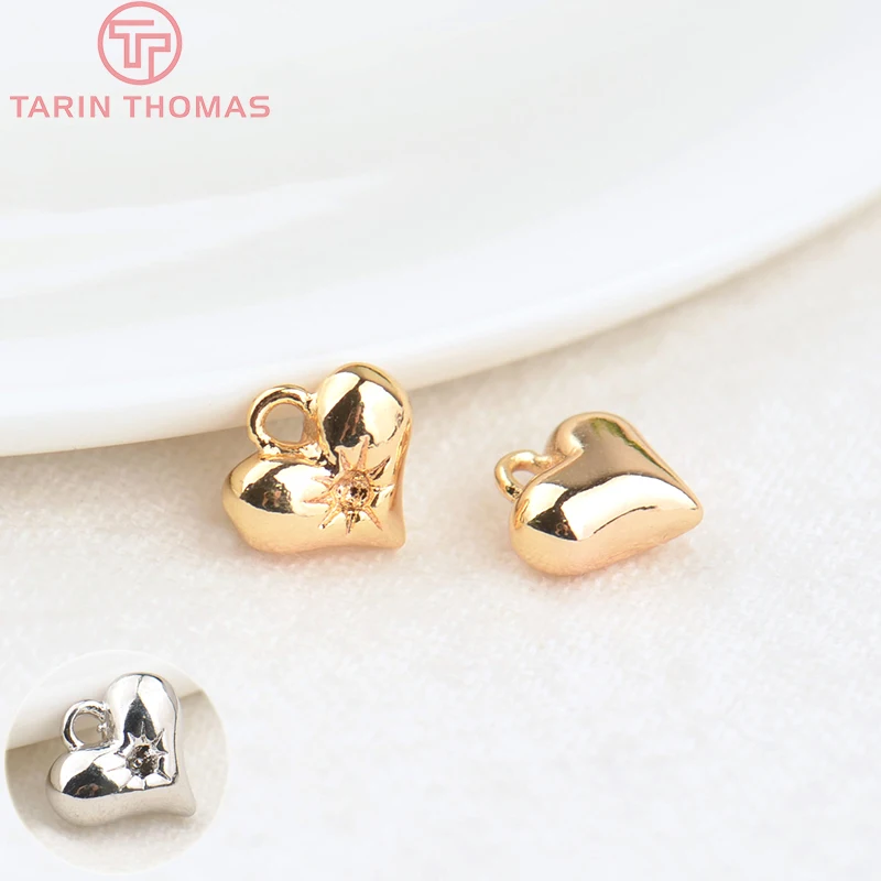 

(134)10PCS 6x7MM Hole 1.5MM 24K Gold Color Brass Heart Pendants Charms High Quality Diy Jewelry Findings Accessories