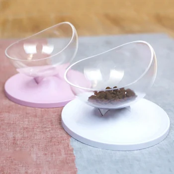 

0/10/20 Angle Adjustable Pet Cat Transparent Bowl Food Water Dish Anti-Slip Dispenser Cats Feeders Bowls for 2/6/12 Months Cat
