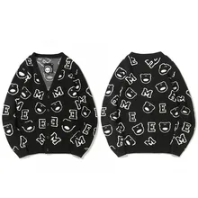 Мужской кардиган с v-образным вырезом, свитер, куртка, весна-осень, жаккардовый вязаный свитер с пандой, Повседневный свитер большого размера