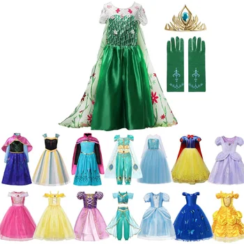 

Princess Elsa Anna Dress Up Cinderella Snow Whitw Aurora Jasmine Belle Party Gown Children Halloween Birthday Cosplay Costume