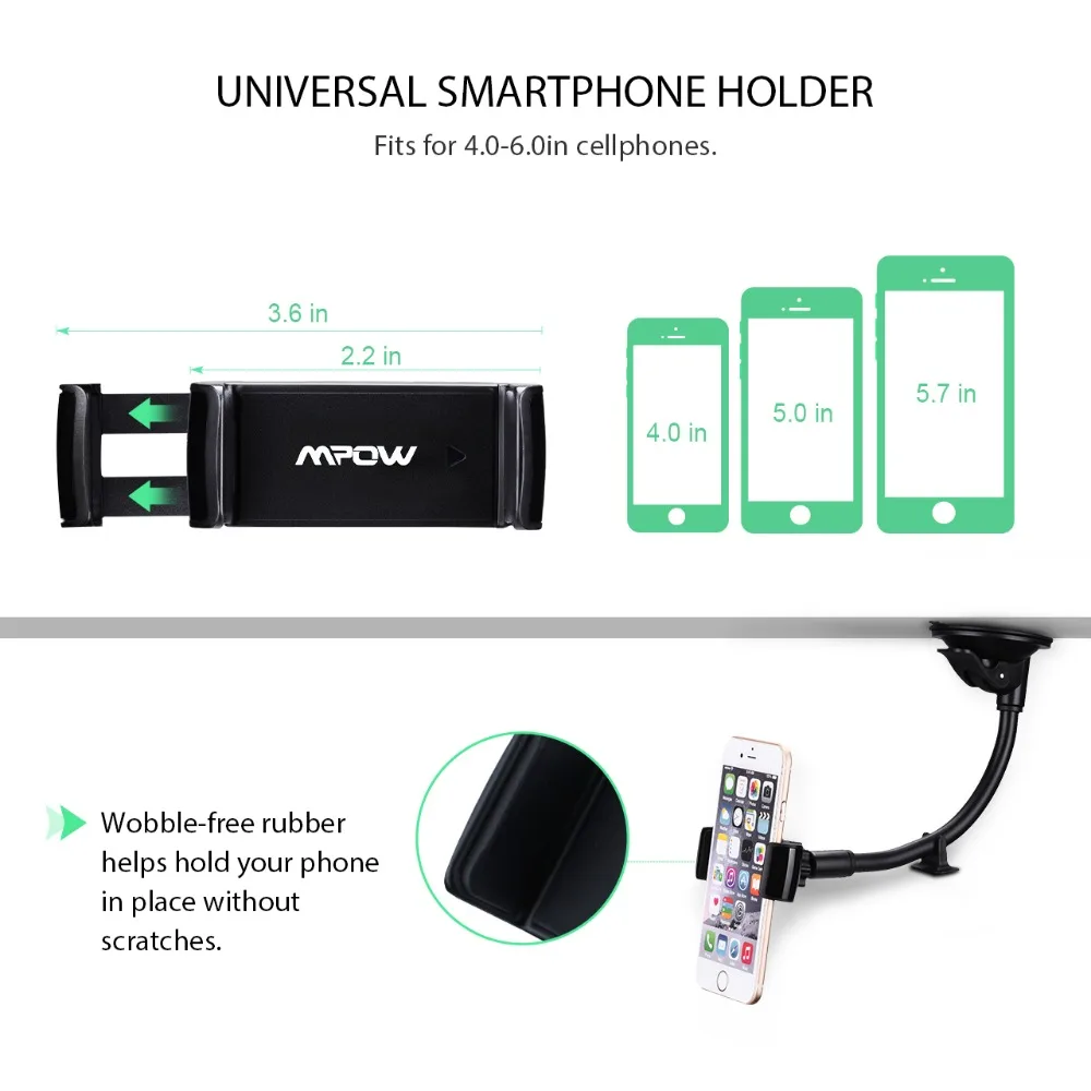 Mpow Universal Windshield Dashboard Car Phone Holder Long Arm Phone Mount Cradle GPS Holder With Extra Base For iPhone XSX87 (4)