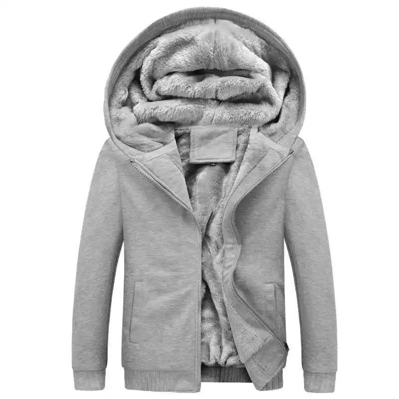 5XL Толстая Толстовка с капюшоном топы с капюшоном зимняя мужская флисовая Верхняя одежда куртка на молнии - Цвет: Серый