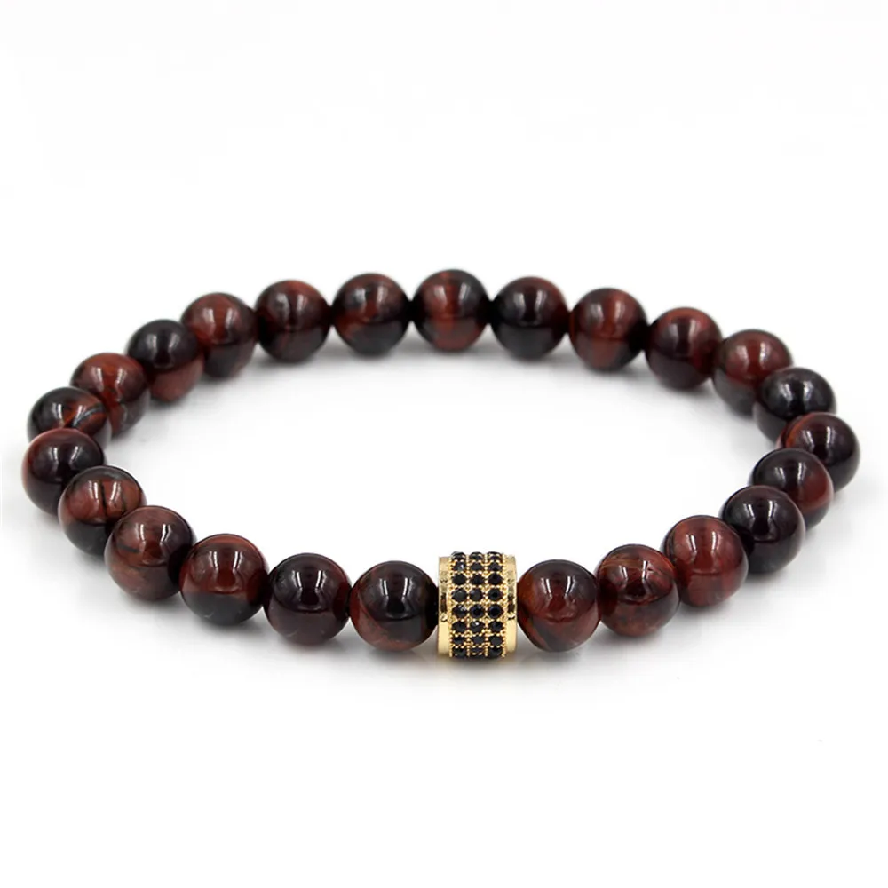 AITIEI Antique Black Natural Stone Beads Lava Bracelet Luxury CZ Paved Tiger Eye Column Braclet For Male Armband Jewelry | Украшения и