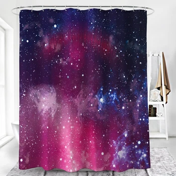 

Starry Sky Shower Curtain Purple Hand Drawn Water Color Printed Bathing Screen with Hooks Waterproof Kids Bathroom Curtains