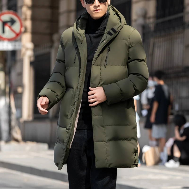 Mens Long hooded overcoat to keep warm outdoor cotton jacket large size fat can wear down jacket with down and thick for snow
