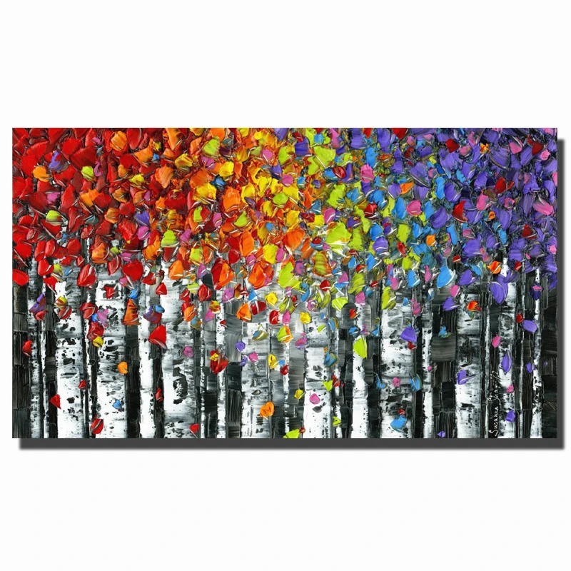 

Best pure Handmade 3D Textured Birch Trees Canvas Painting Wall Art Abstract Forest Landscape Tree Wall pictures for living room