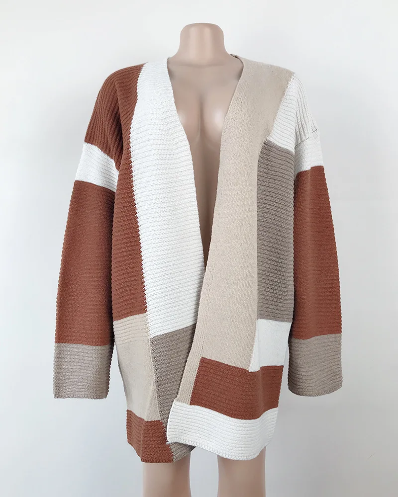 DANJEANER осень зима геометрический узор трикотажный длинный кардиган плюс размер свитер женский толстый теплый трикотаж пальто Pull Femme