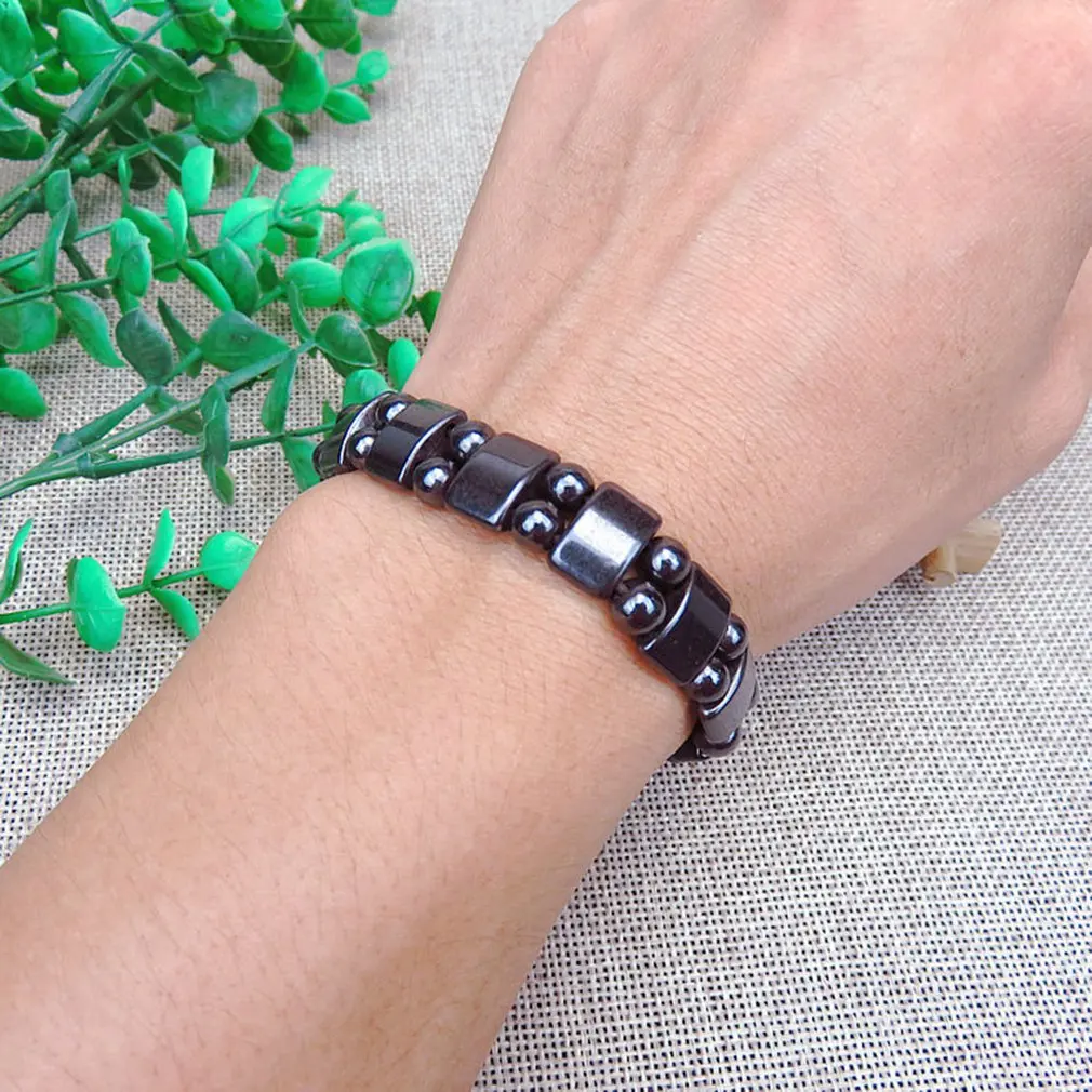 Натуральный черный камень, магнитный браслет, забота о здоровье, магнитный браслет, эластичный унисекс браслет для мужчин и женщин