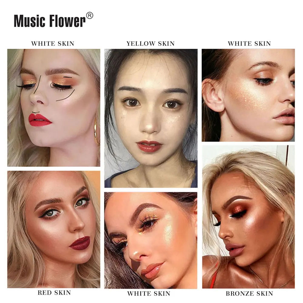 Music Flower блеска пудра с жемчужным блеском высокоглянцевая блестящие лица Ремонт Осветляющий рассыпчатая пудра для выделения теней для глаз Косметика