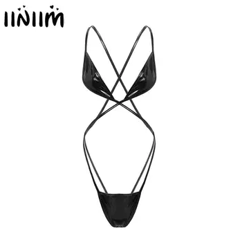 

Womens One-piece body latex Erotic Catsuit Shiny Metallic Mini Micro Bikini Open Butt Sissy Lingerie Trikini Teddies Clubwear