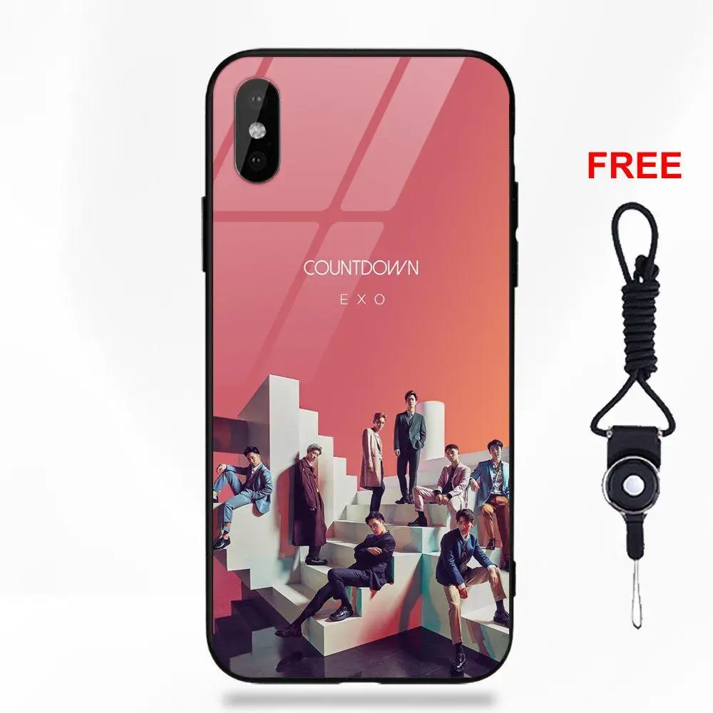 Мягкий ТПУ чехол+ закаленное стекло Coque Shell Kpop Exo обратного отсчета для Apple iPhone 5 5C 5S SE 6 6S 7 8 Plus X XS Max XR