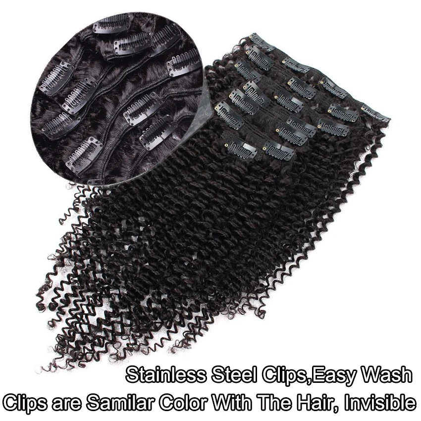 

long Brazilian Kinky Curly Clip Ins 8 Pcs/Set 120G Clip In Human Hair Extensions Remy Afro Kinky Curly Clip Ins Hair Extensions