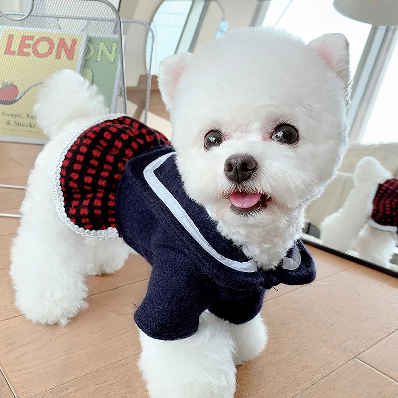 Spring College Style Pet Dog Skirts Warm Coat Jackets Fashion Cute Print Dog Clothes Overalls Small Puppy Clothing Chihuahua