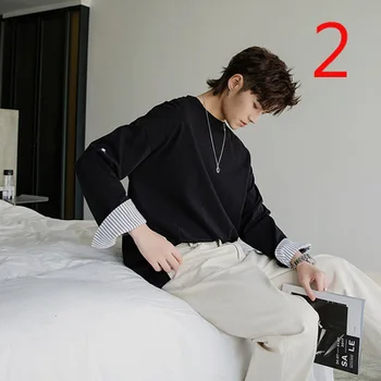 

Mid-half high collar men's long-sleeved T-shirt cotton thick tide brand Slim