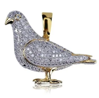

Iced Out Gold Color Plated Two Tone Micro Pave Zircon Pigeon Hip Hop Necklace for Men Women