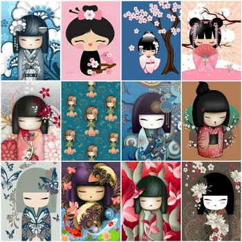 

5D DIY Diamond painting art full drill Japanese Doll diamond embroidery cross stitch mosaic cartoon set kid room decoration gift