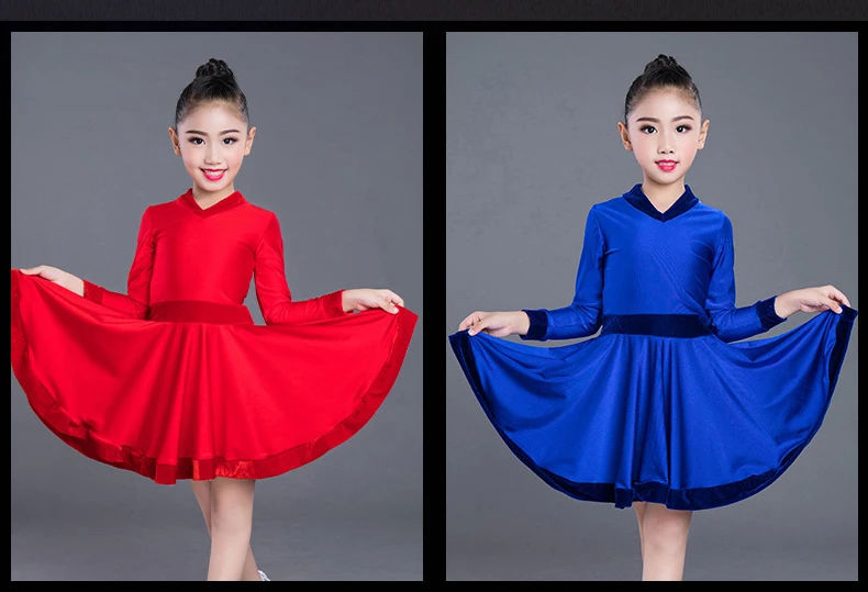 Детский латинский танцевальный костюм платья с v-образным вырезом и длинными рукавами для девочек сценическая одежда для соревнований для бальных/ча DL4265