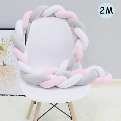 2M Pink Gray White 1 м/2 м/3M коса узел кровать бампер в кроватке Детские Рождественские кроватки украшения завязанный забор длинная детская кроватка для детской комнаты декор - Цвет: 2M Pink Gray White