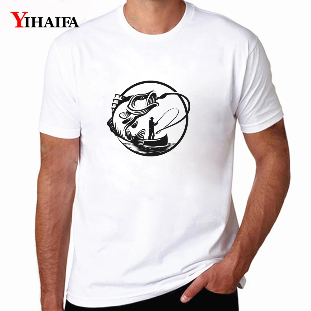 

Casual Men T-Shirt White Black Fish Graphics Tees Short Sleeve Casual Tops Mens Workout Shirts Undershirt