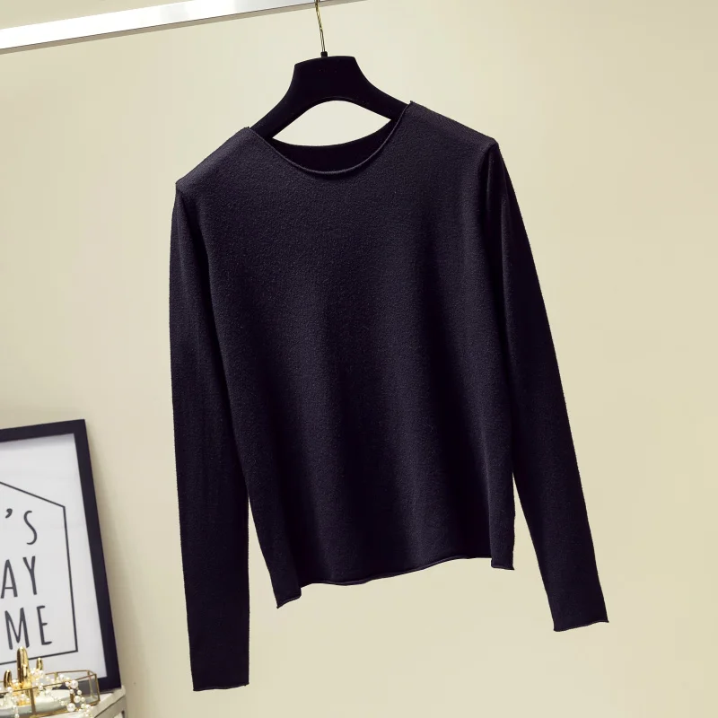 Kintted Women Sweater Solid Color Long Sleeve Loose Jumpers Korean Fashion Autumn Spring Base Pullover Black White Apricot Blue