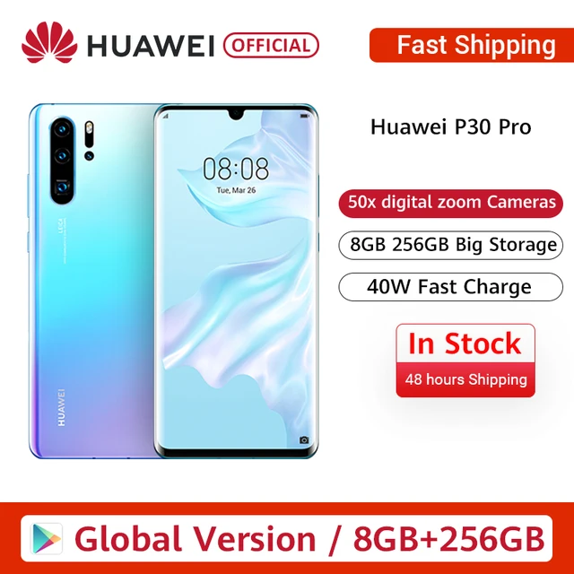 $619,99 Global Version Huawei P30 Pro 8GB 256GB Kirin 980 Octa Core Smartphone 50x Digital Zoom Quad Camera