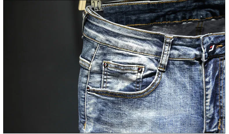 Для мужчин рваные джинсы в стиле «хип-хоп» с вышивкой Slim fit джоггеры джинсы модные Повседневное уличная мужская хлопковая отверстия мотоцикл джинсовые брюки