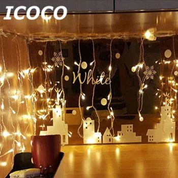 

ICOCO String lights Christmas outdoor decoration 4m Droop 0.4-0.6m curtain icicle string led lights EU 220V Garden Xmas Wedding