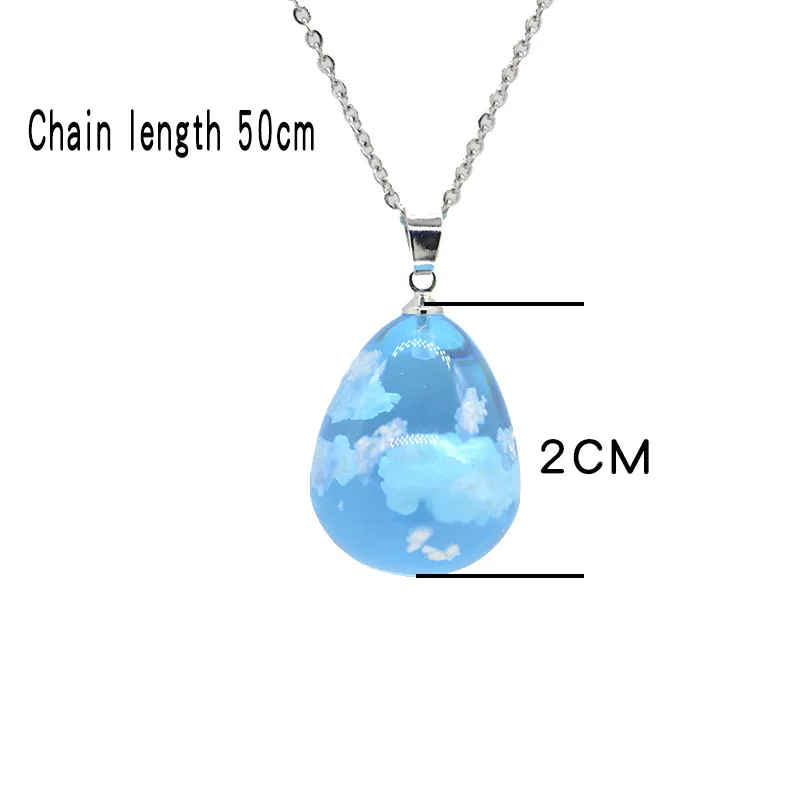 Градиент голубое небо и белые облака, прозрачный кристалл смолы кулон, дамы и творческие ювелирные ожерелья ручной работы XL-36