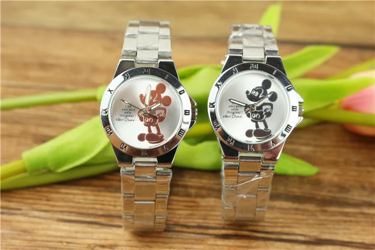 

New luxury brand mickey minnie women watch fashion silver ladies wristwatch full steel women's watches saat relogio feminino