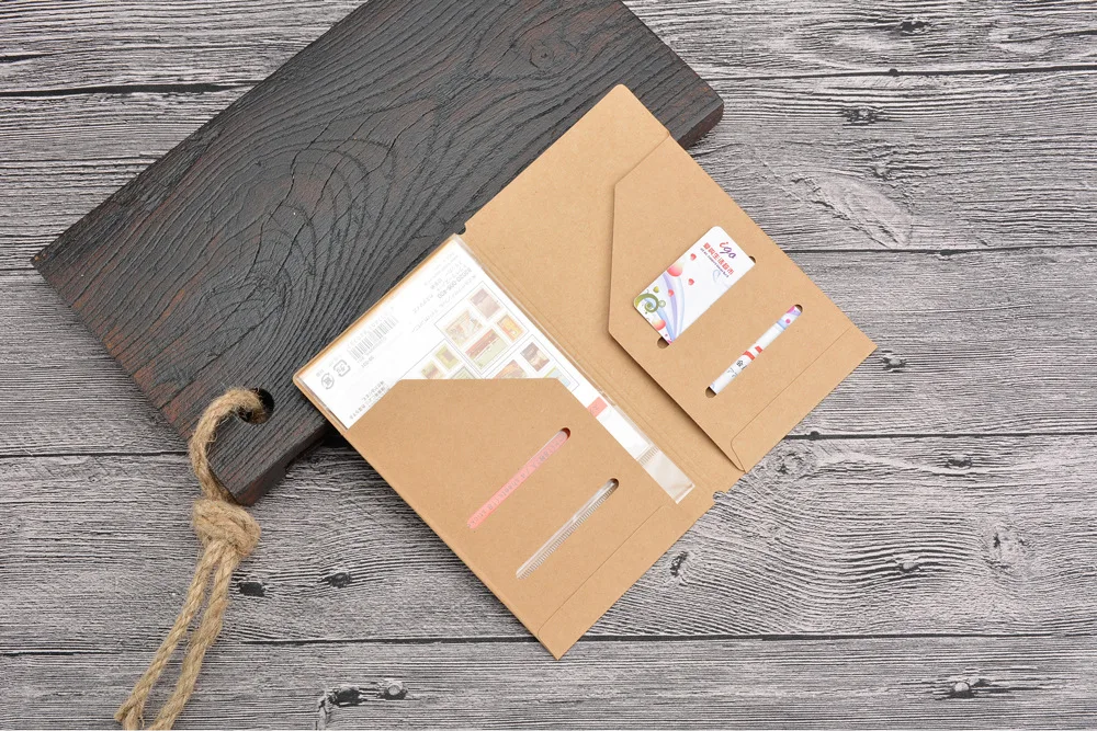 Kraft Papier Datei Halter Für Reise Journal Notebook Zubehör Vintage Retro Karte Tasche Lagerung Standard/Tasche/Pass/ – Detail 4