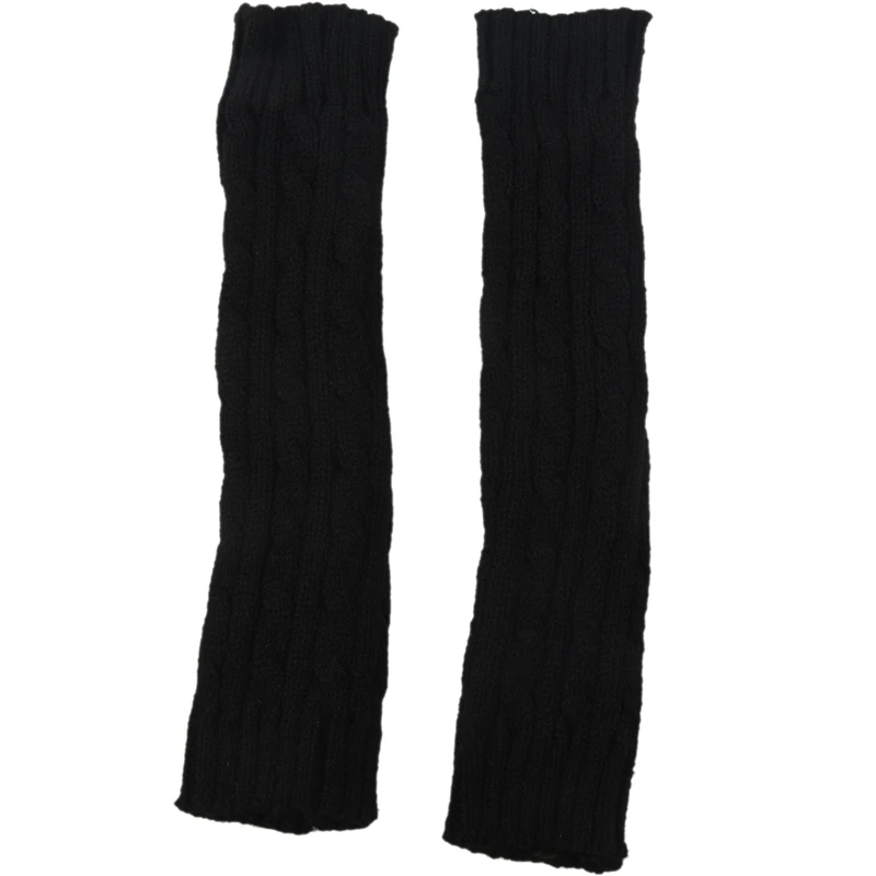 Модные зимние женские мужские перчатки унисекс теплые длинные перчатки без пальцев вязаная рукавица черная