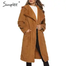 Simplee Элегантные пальто плюшевые женская шерстяная с капюшоном карманы на пуговицах осень-зима теплые пальто Уличная одежда длинные пальто