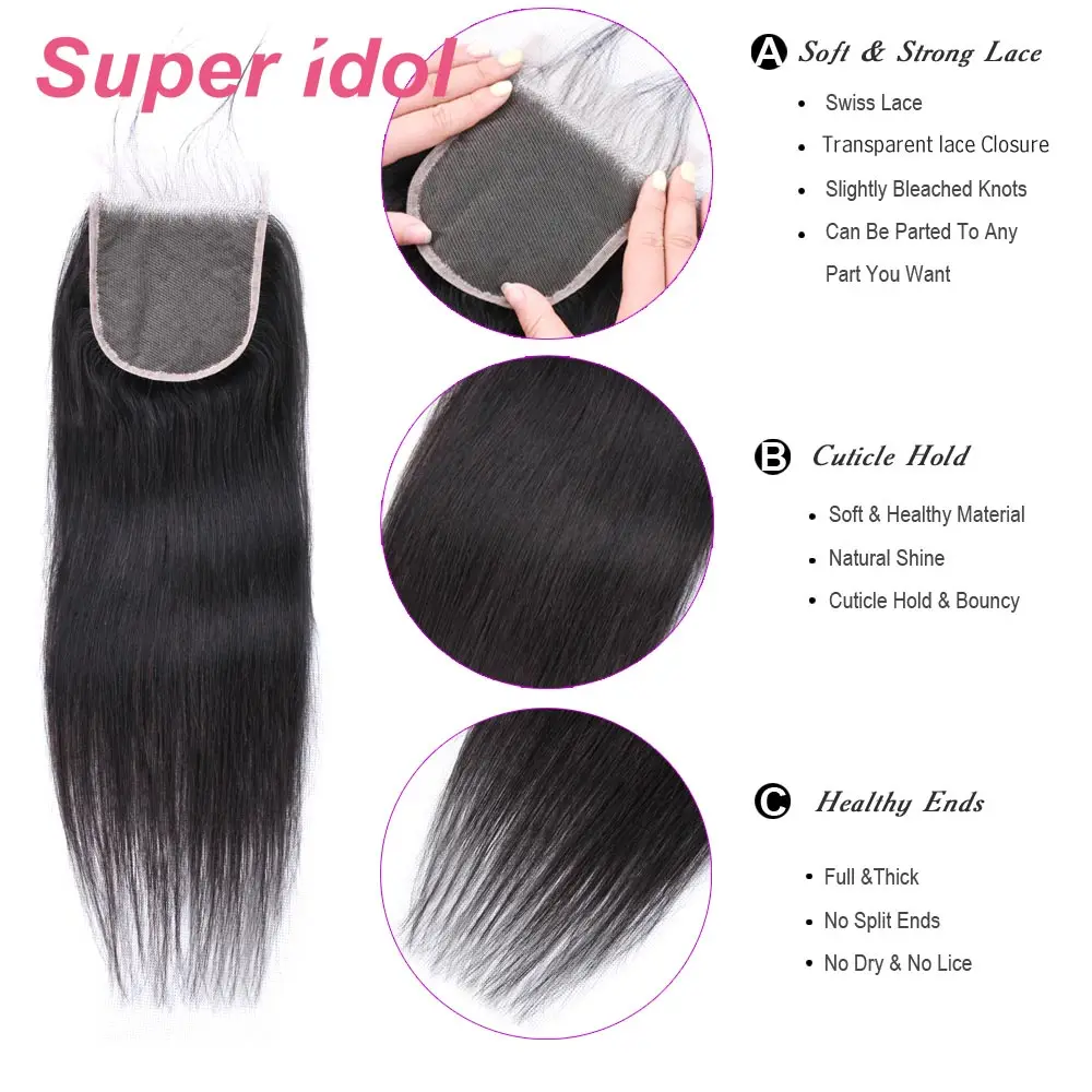 Супер 100% бразильский Реми предварительно собранные человеческие волосы прямые застежка 4X4 кружева пряди