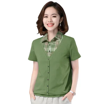 

Fake two-piece long-sleeved t-shirt female 2020 spring and autumn new Korean version of loose foreign tops mother cotton