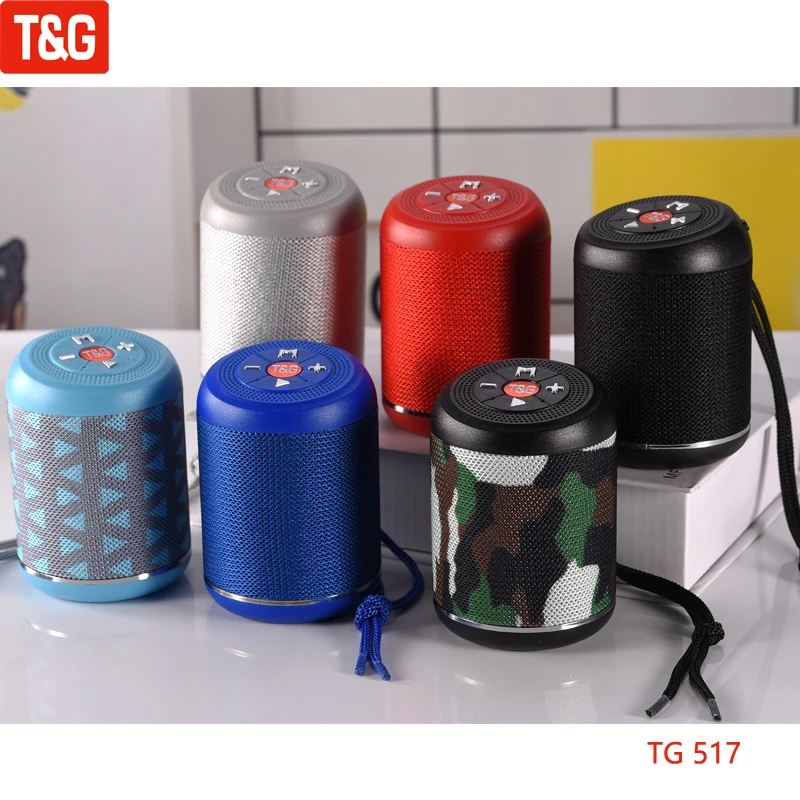 T & G-minialtavoz Bluetooth TG517, reproductor de música inalámbrico portátil, Subwoofer, resistente al agua, Circular, con correa de mano
