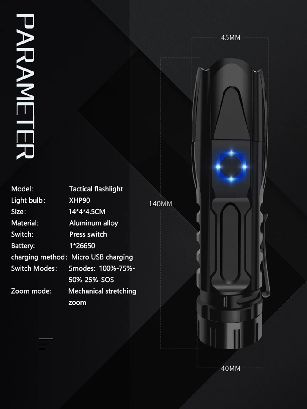 XHP90 самый мощный светодиодный светильник-вспышка с usb зумом тактический мини фонарь xhp50 18650 или 26650 перезаряжаемый аккумулятор ручной светильник