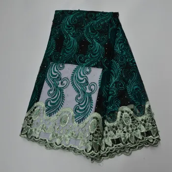 

2020 High quality African Mesh Embroidered Lace Fabric With Beaded 5Yards French Net Tulle Lace Fabric For Wedding Party Dress