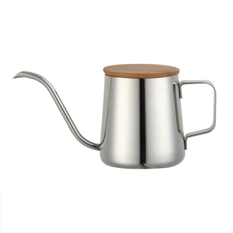 

350ml Stainless Espresso Maker Coffee Pot with Wooden Lid Hand Made Pot, Fine Mouth Coffee Pot Pitcher Milk Water Pitcher